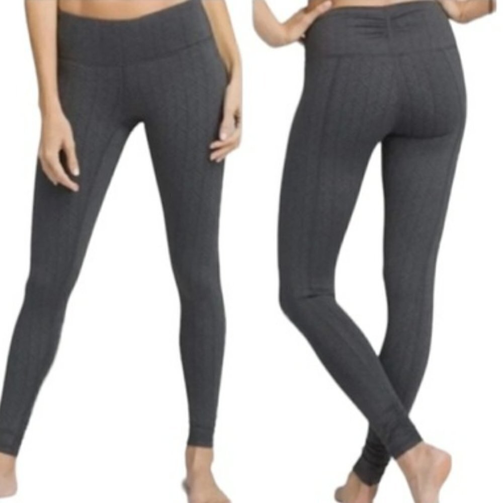 prAna  Misty Jacquard Full Length Yoga Leggings Dark Gray Rouched XSmall